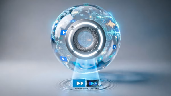Google Opens Global Access to SynthID Detector for AI Media Verification | Smart Tech, Sharp Takes - CRYOVEX.com Abstract representation of digital media verification with a magnifying glass over an image icon