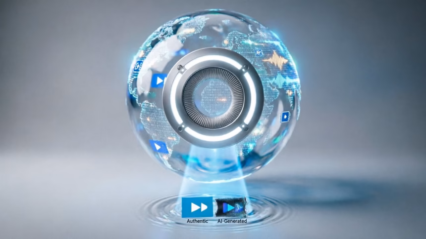 Google Opens Global Access to SynthID Detector for AI Media Verification | Smart Tech, Sharp Takes - CRYOVEX.com Abstract representation of digital media verification with a magnifying glass over an image icon