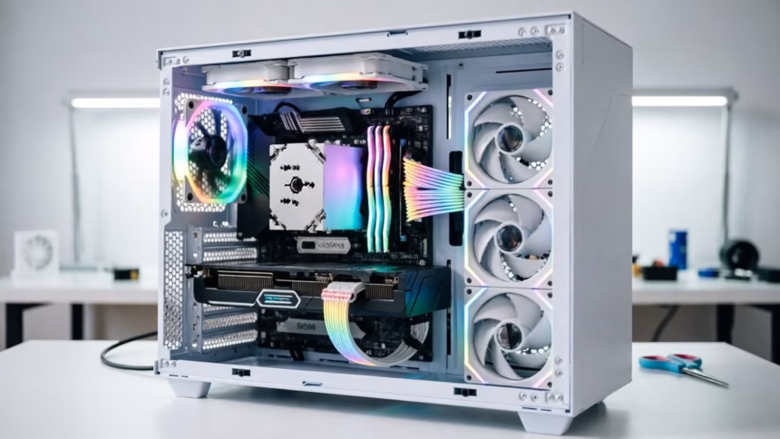 How Long Does It Actually Take to Install a New GPU? | Smart Tech, Sharp Takes - CRYOVEX.com Close-up view of hands installing a graphics card into a desktop computer motherboard slot