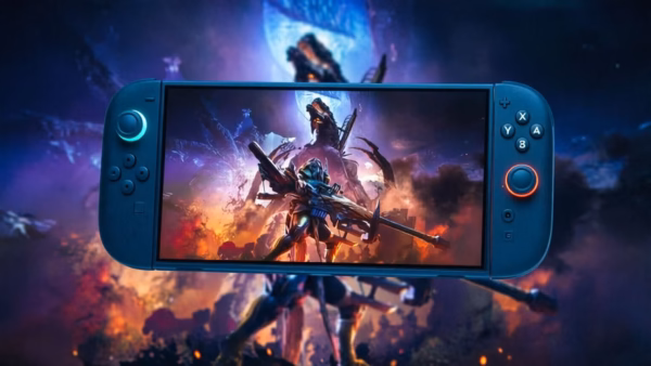 Promotional artwork featuring hunters and monsters from monster hunter wilds