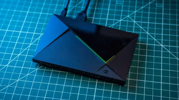 Nvidia shield tv pro device on a wooden surface