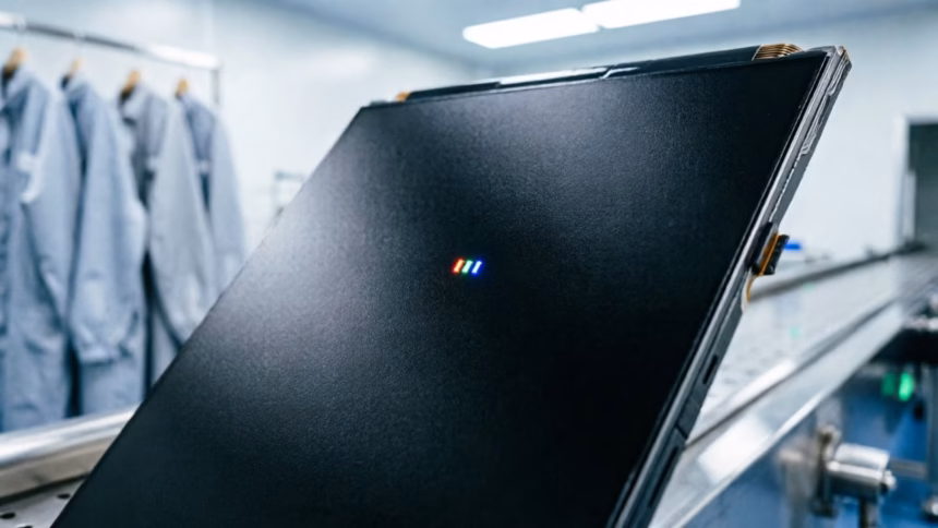 Close-up view of flexible amoled display technology components used in smartphone manufacturing
