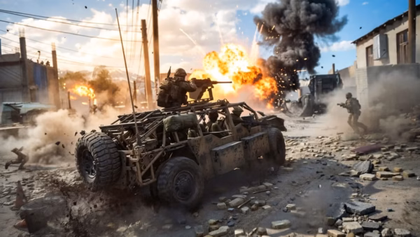 Concept art depicting large-scale military combat from the battlefield video game series