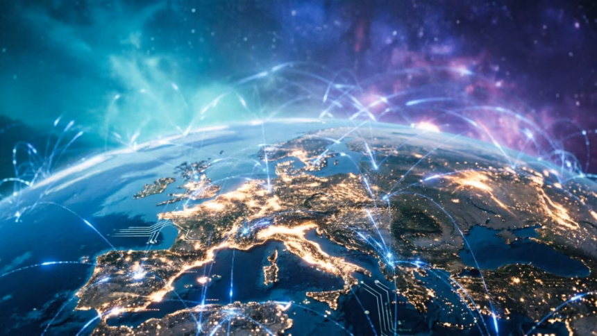 SpaceSail Targets 10,000 Satellites by 2030 to Challenge Starlink | Smart Tech, Sharp Takes - CRYOVEX.com Graphic representation of earth surrounded by interconnected blue beams of light symbolizing a satellite network.