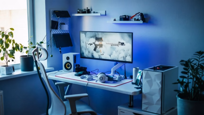 The Hidden Ergonomic Cost of Ultrawide Monitors | Smart Tech, Sharp Takes - CRYOVEX.com A modern ultrawide monitor sitting on a cluttered desk with limited surrounding space